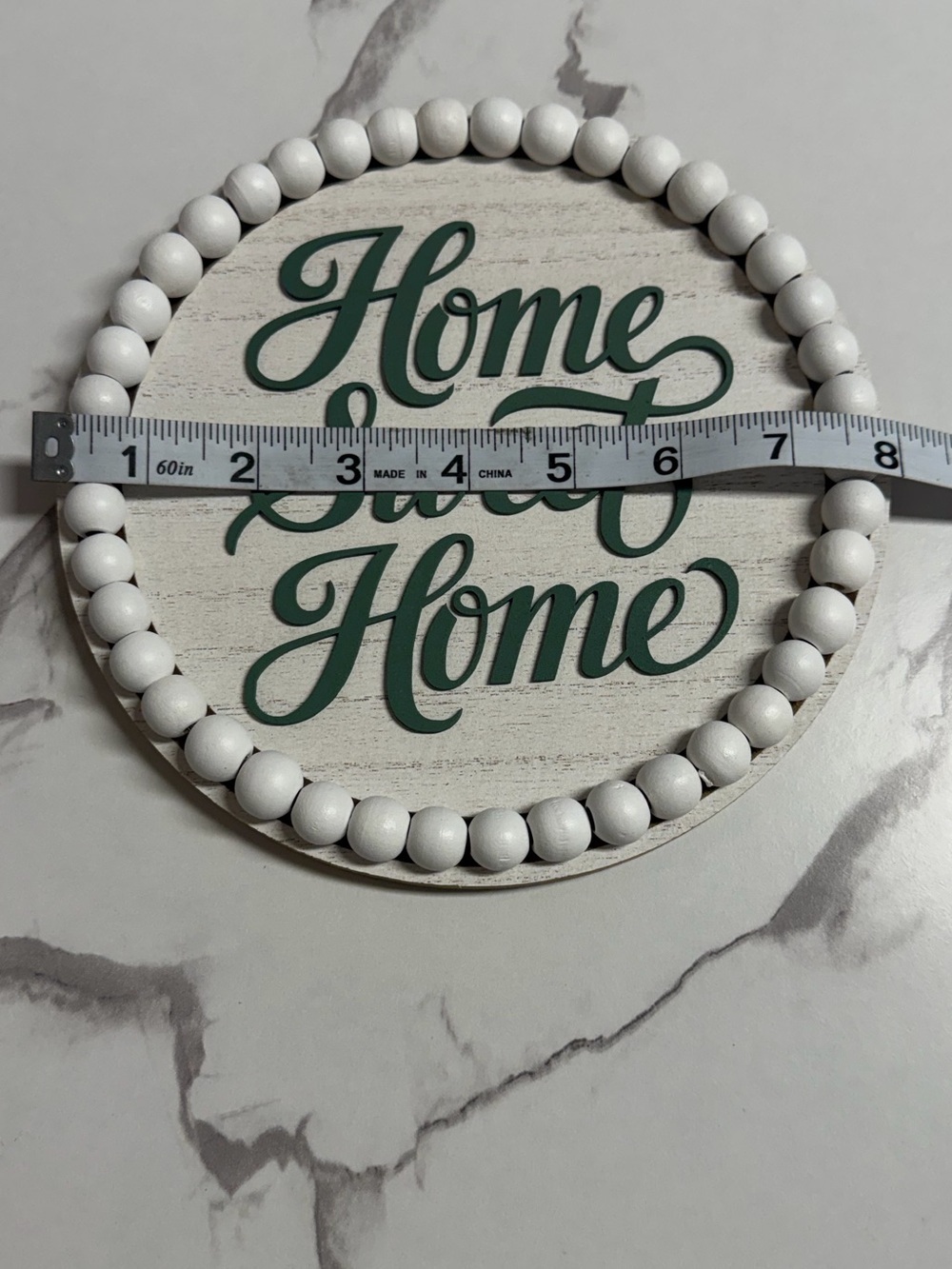 Home Sweet Home Round Beaded Sign - White and Green - Picture 2 of 3